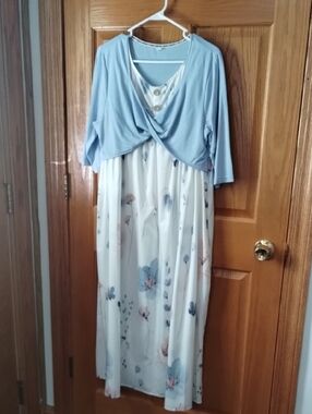 Light Blue and White Floral Maxi Dress